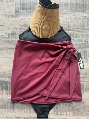 TA3 Mini Wrap Skirty Swim Cover-Up Dark Cherry Small NWT